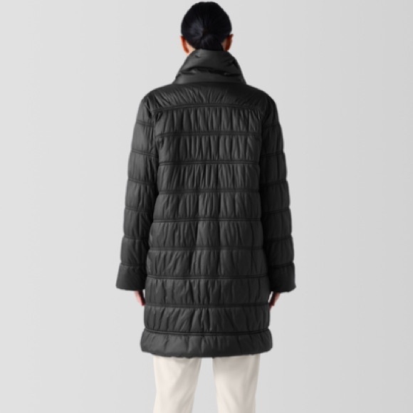 Eileen Fisher Eggshell Recycled Nylon Stand Collar Puffer Coat - Picture 2 of 12